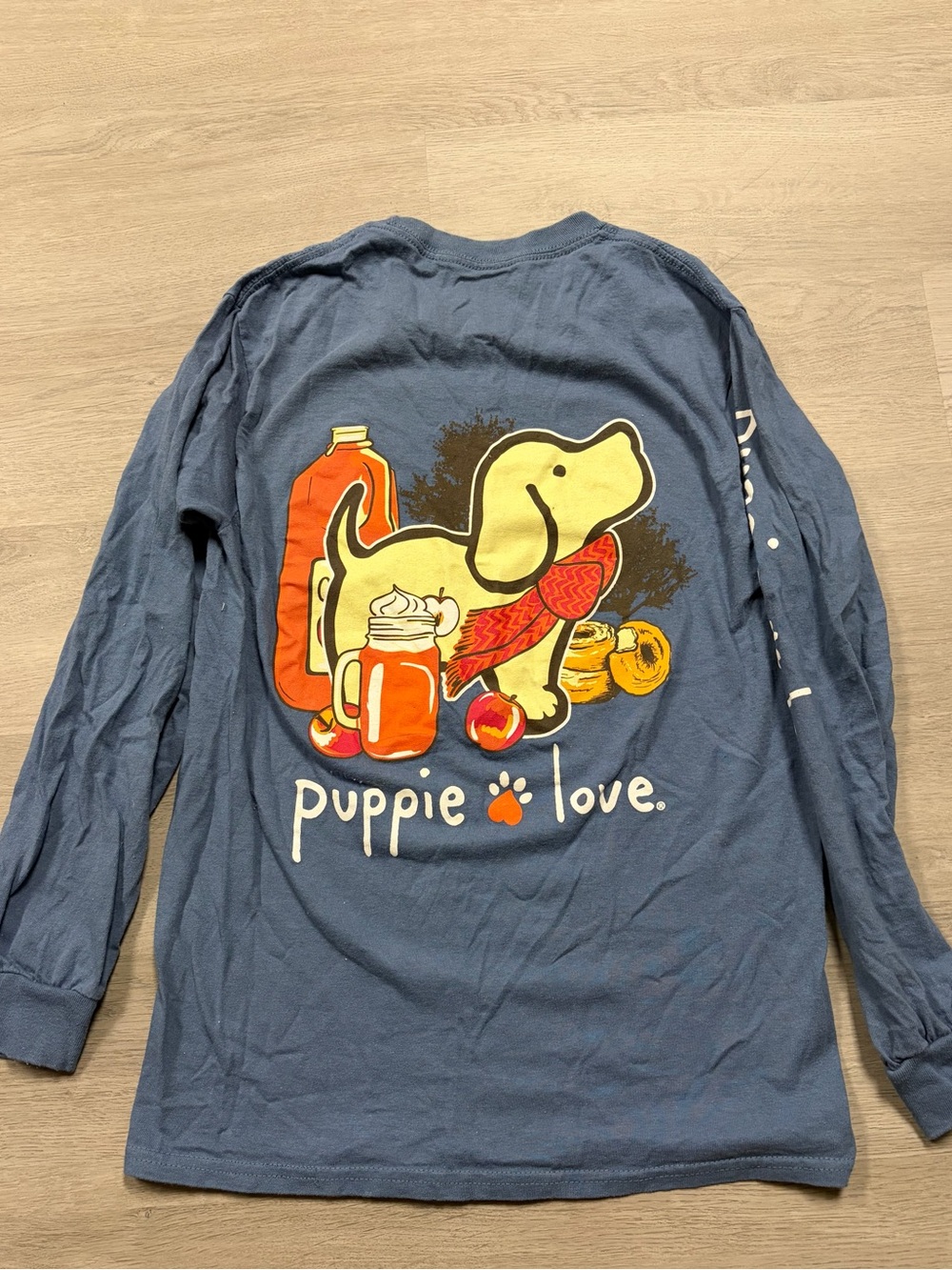Puppie Love Fall Design Blue Long Sleeve Tee